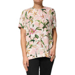 Dolce & Gabbana Pink Lily Printed Round Neck Blouse Top TSH90593-50