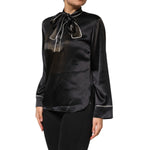 Dolce & Gabbana Black Silk Ascot Collared Button Blouse Top