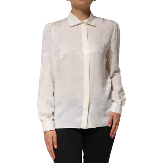 Dolce & Gabbana White Silk Long Sleeves Collared Shirt Top