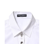 Dolce & Gabbana White Crystal Embellished Collared Shirt Top