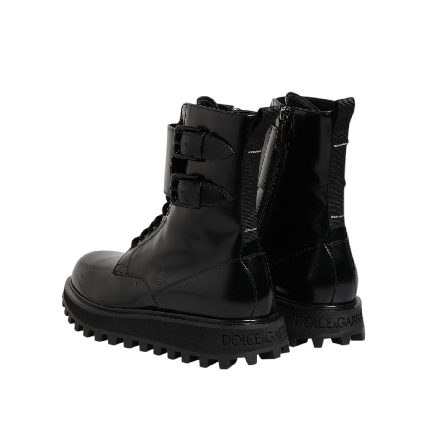 Dolce & Gabbana Black Leather Lace Up Mid Calf Boots Shoes