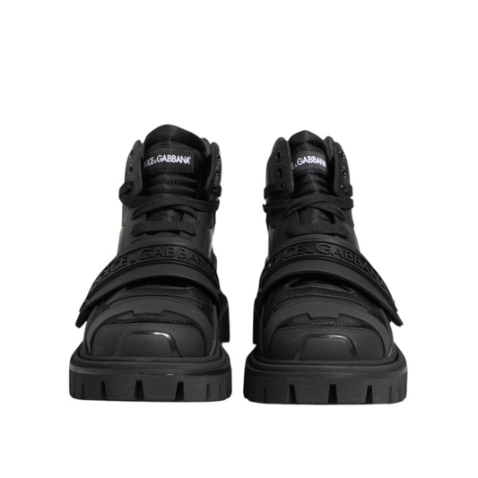 Dolce & Gabbana Black Leather Trekking Sneakers Boots Shoes