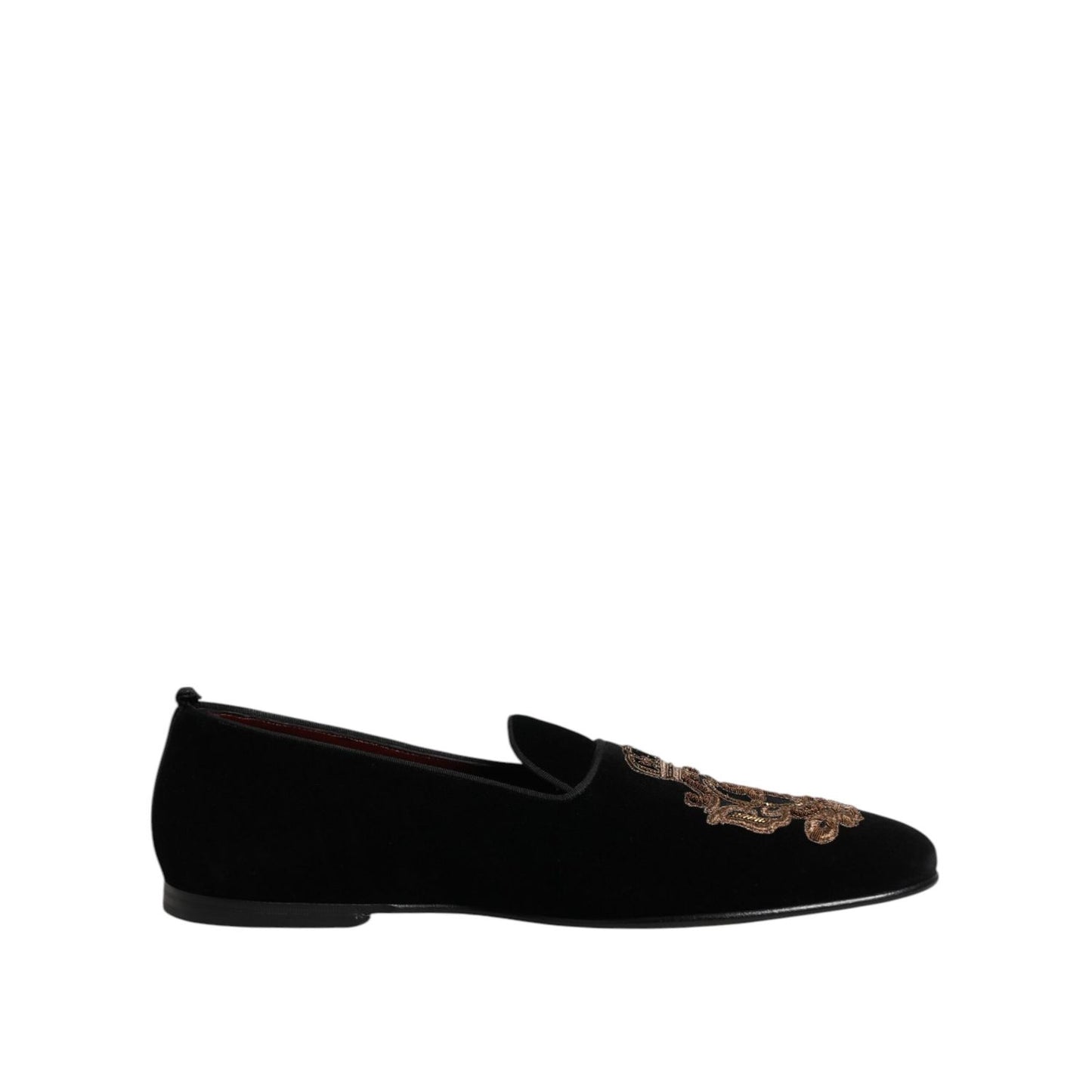 Dolce & Gabbana Black Velvet Gold Crown Mens Loafers Shoes