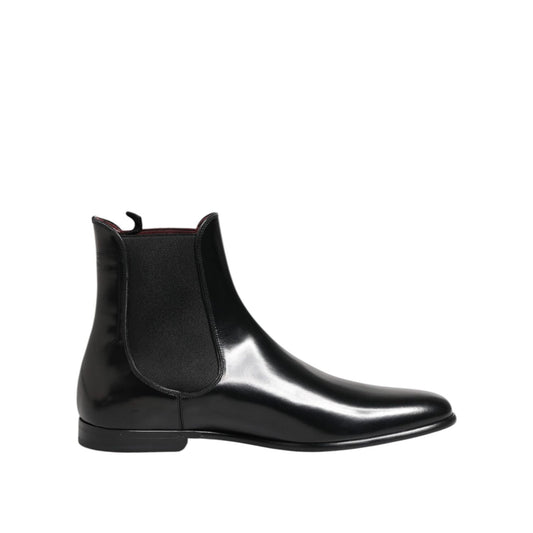 Dolce & Gabbana Black Leather Slip On Mid Calf Boots Shoes MV7687-44