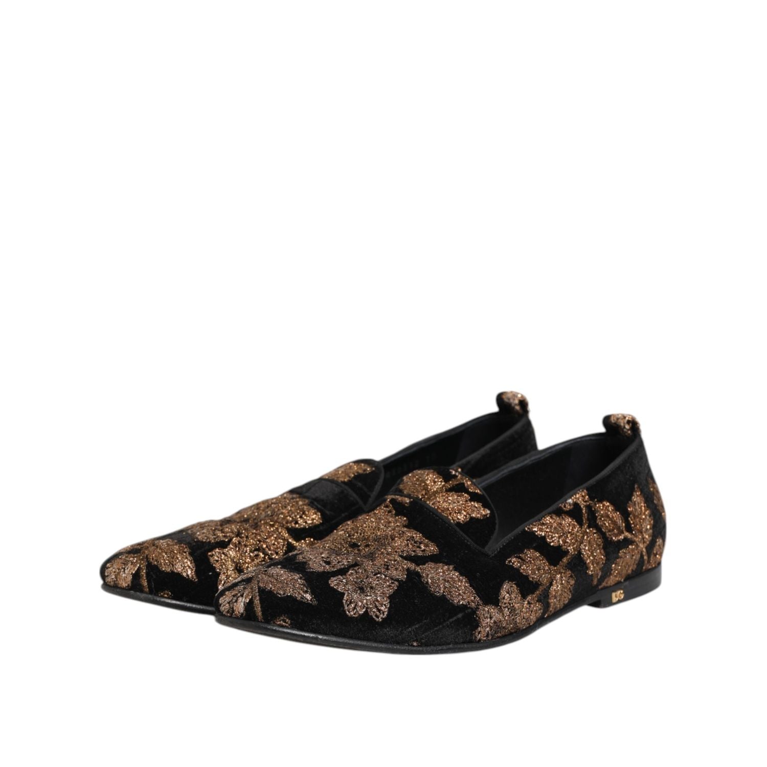 Dolce & Gabbana Black Floral Embroidery Men Loafers Shoes