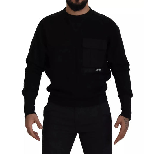 Dolce & Gabbana Black Cotton Crewneck Sweatshirt Sweater TSH7889-44