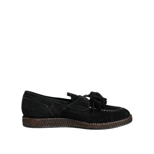 Dolce & Gabbana Black Suede Tassel Embellished Loafers Shoes MV7684-44