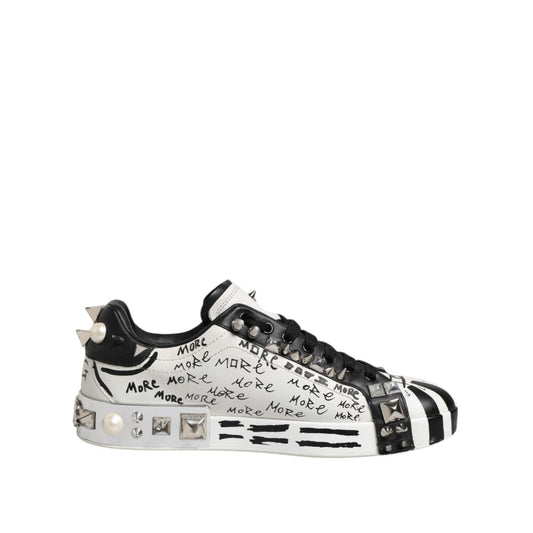 Dolce & Gabbana Black White Studded Low Top Sneakers Shoes