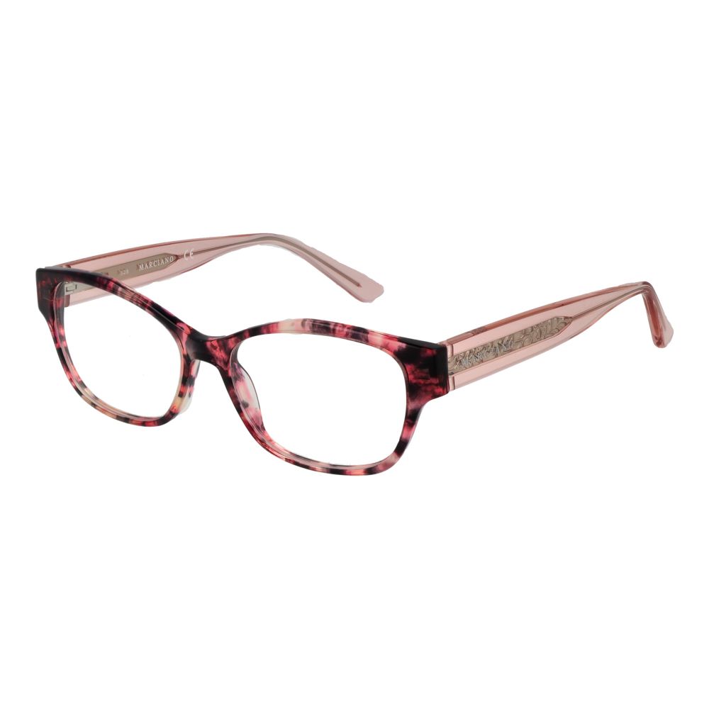 Marciano by Guess Pink Women Glasses Frame, rose full-rim acetate cat eye with demo plastic lenses and branded case, size 53-16-140.