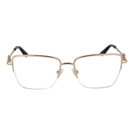 Guess Gold Women Glasses Frame in metal, half-rim style, features square design with demo lenses, includes branded case.