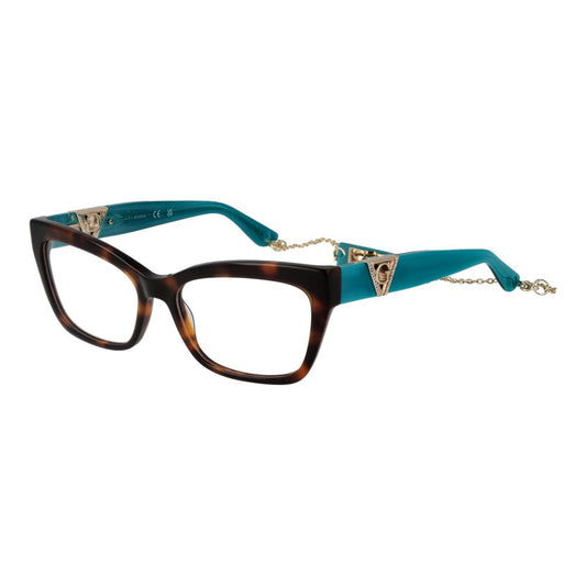 Guess Brown Women Glasses Frame, full-rim acetate, rectangle style with demo lenses, size 54-16-145, brown with branded case.