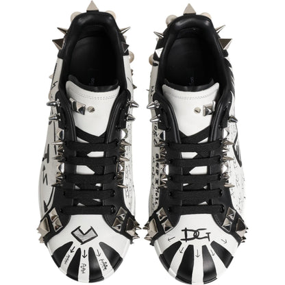 Dolce & Gabbana Black White Studded Low Top Sneakers Shoes