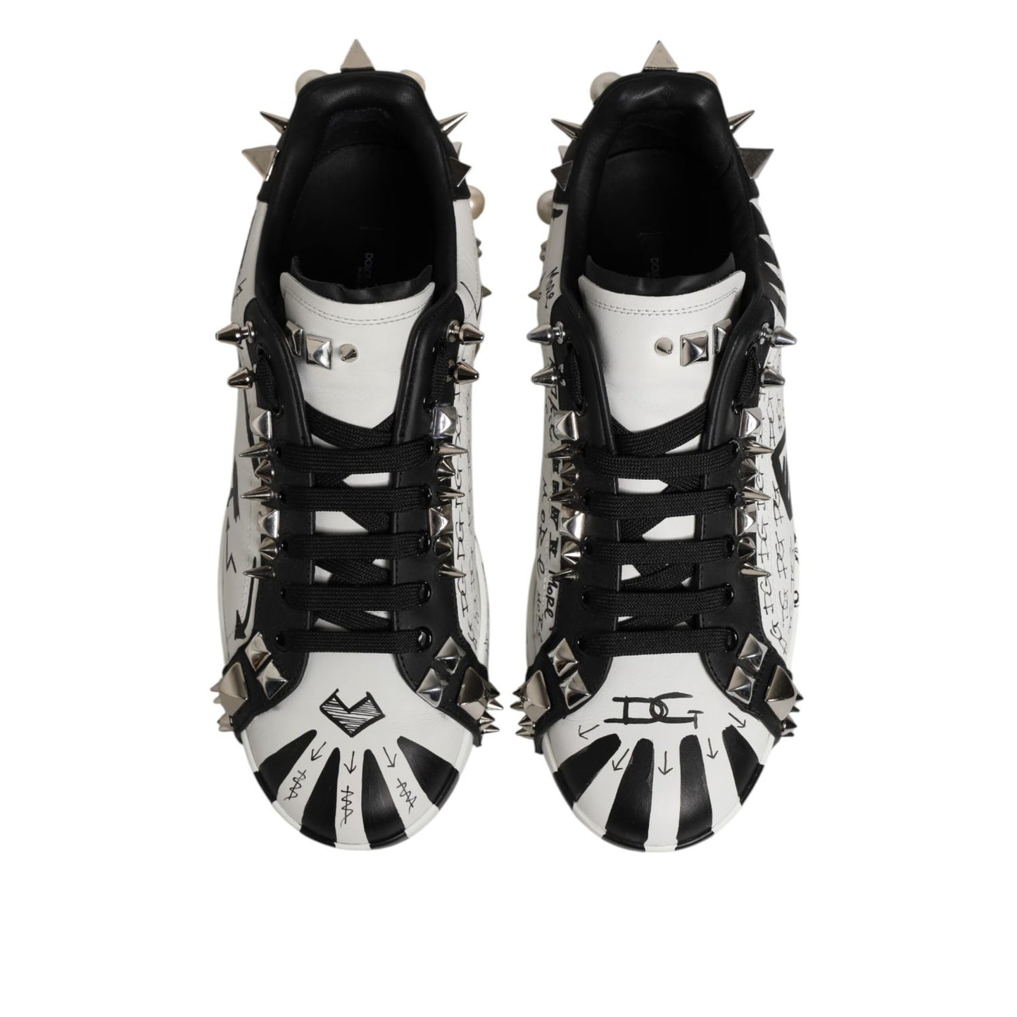 Dolce & Gabbana Black White Studded Low Top Sneakers Shoes