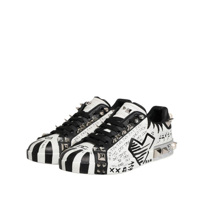Dolce & Gabbana Black White Studded Low Top Sneakers Shoes