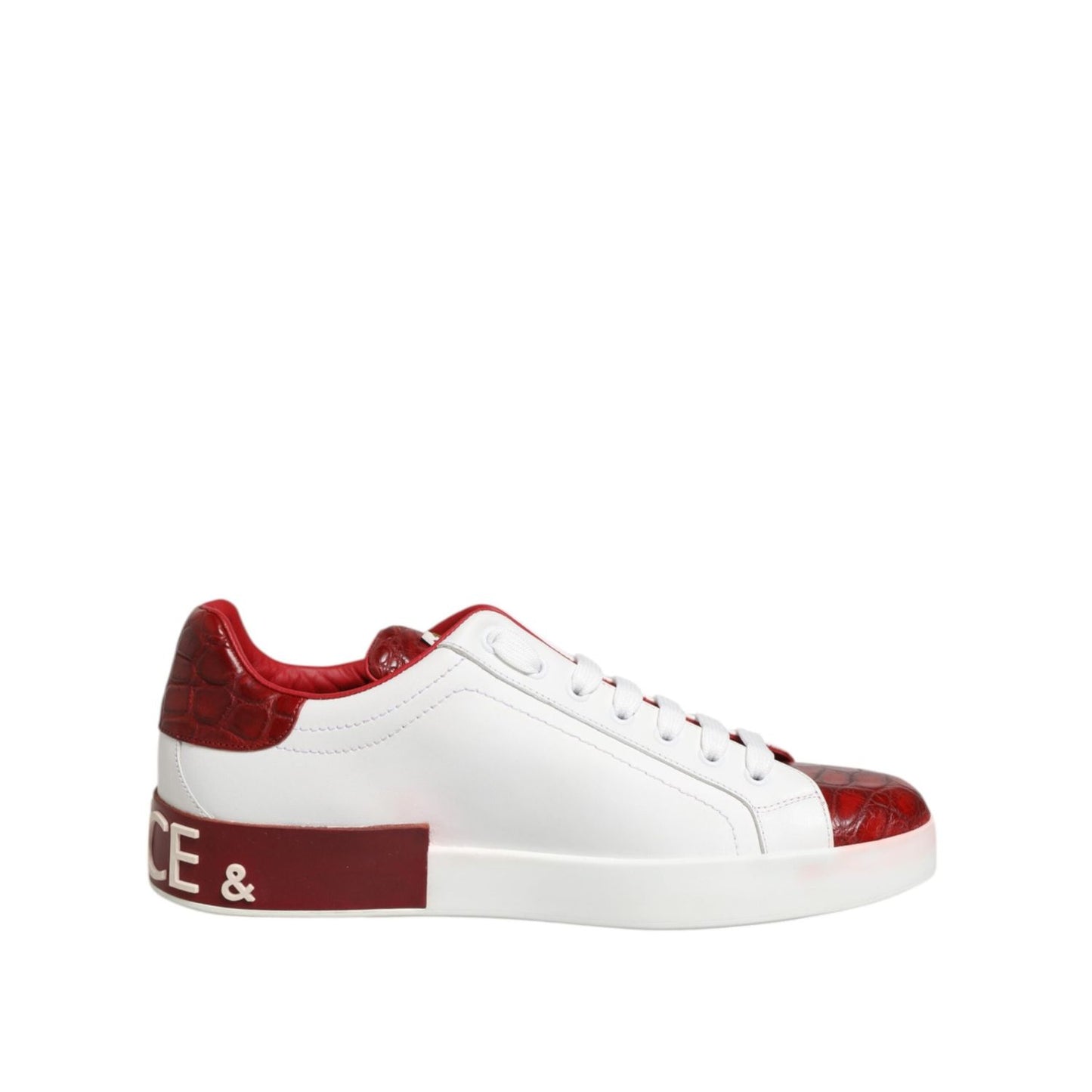 Dolce & Gabbana White Red Leather Lace Up Sneakers Shoes