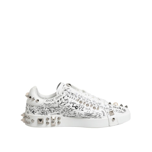Dolce & Gabbana White Portofino Stud Embellished Men Sneakers Shoes