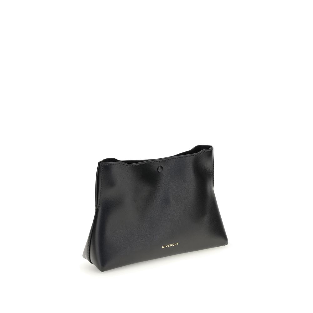 Givenchy Black Calf Leather Bos Taurus Clutch Bag with gold-printed logo and adjustable strap, 100% leather, AW25 season.