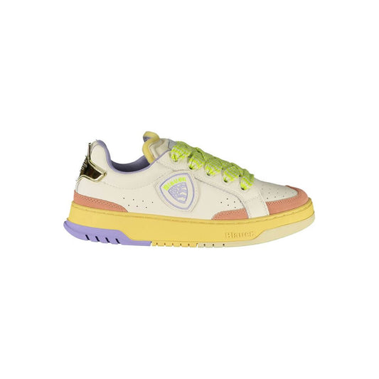 Blauer White Leather Women Sneaker with cream, antique pink, and wisteria accents, featuring removable insole and iconic logo.