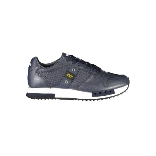 Blauer Blue Leather Men Sneaker with sporty silhouette and contrasting details, featuring bold print and iconic logo for urban flair.