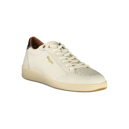 Blauer White Leather Men Sneaker with blue accents and removable insole for modern luxury and comfort