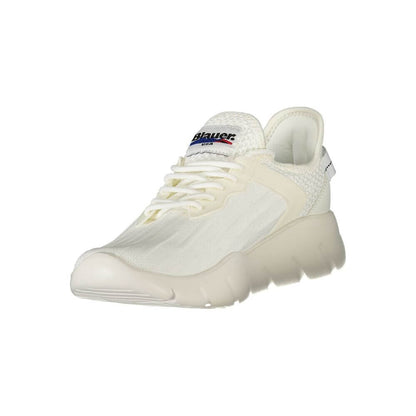 Blauer White Polyester Men Sneaker with bold details and logo, offering urban style, sporty edge, and comfort.