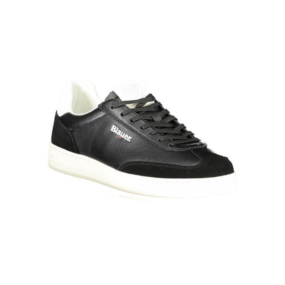 Blauer Black Leather Men Sneaker with white contrast, removable insole, and logo for urban style and comfort.