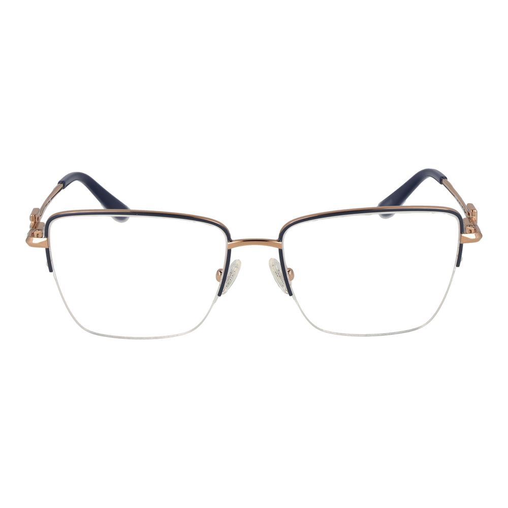 Guess Gray Women Glasses Frame, grey metal half-rim rectangular frame with demo plastic lenses, measuring 53-16-140, featuring spring hinge.