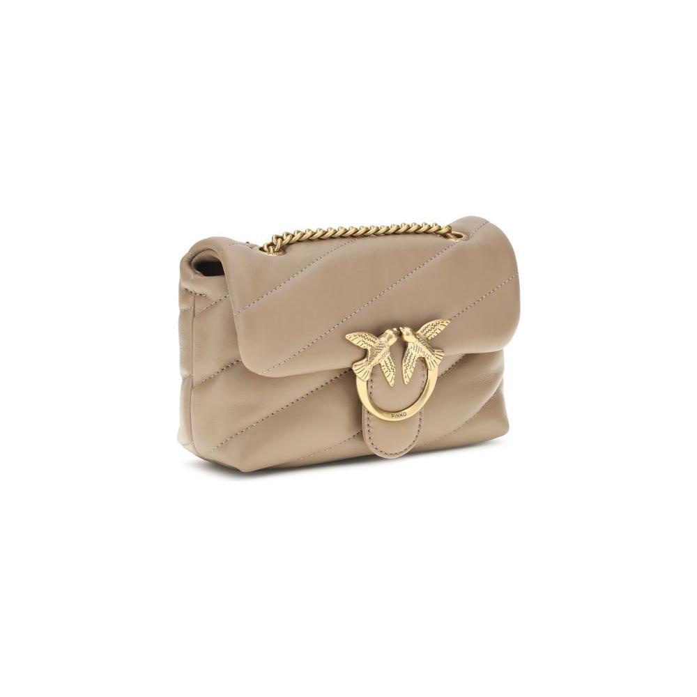 PINKO Beige Calf Leather Bos Taurus Shoulder Bag