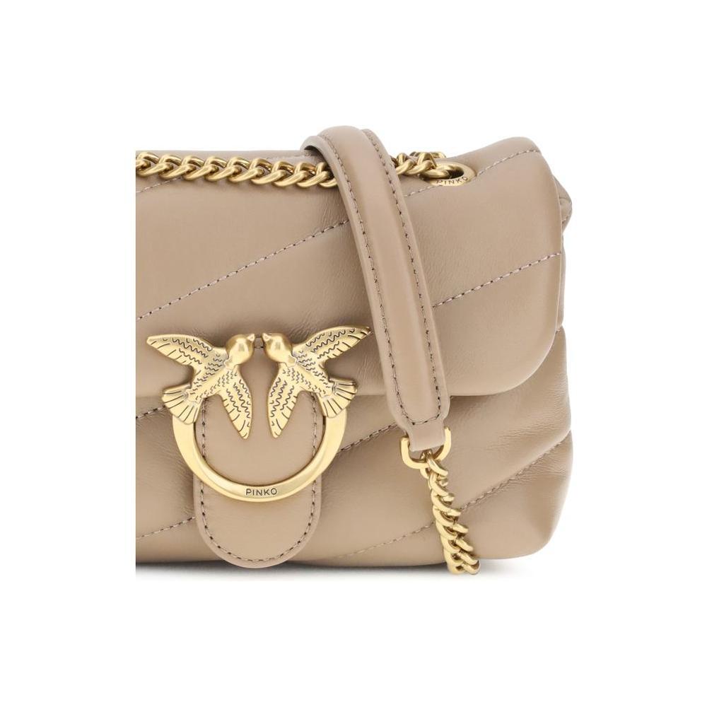 PINKO Beige Calf Leather Bos Taurus Shoulder Bag