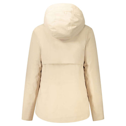 K-WAY Beige Polyester Jackets & Coat with hood, double padding, pockets, contrasting details, buttons, and zip.