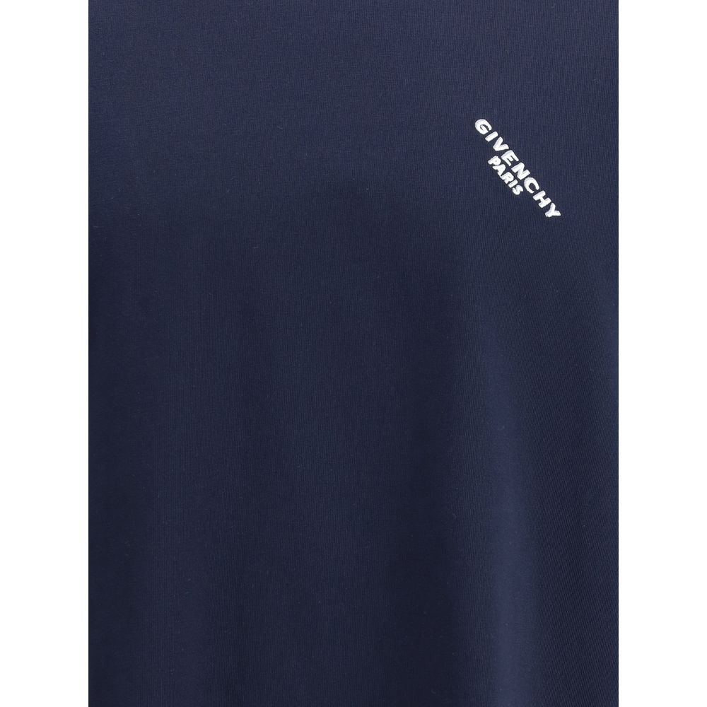 Givenchy Blue Cotton T-Shirt with angled logo and ribbed crew neck, offering modern style and comfort for Autumn-Winter 2025 season.