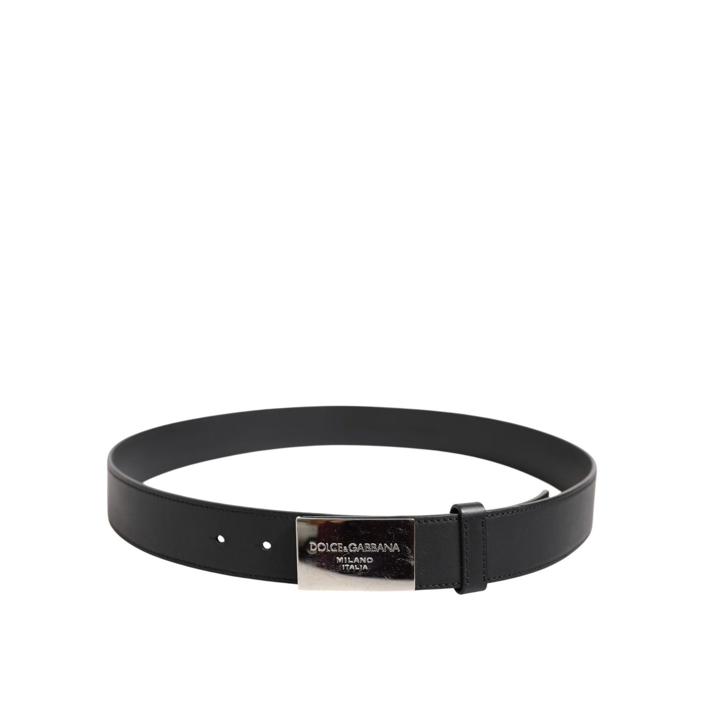 Dolce & Gabbana Black Leather Classic Metal Logo Buckle Belt
