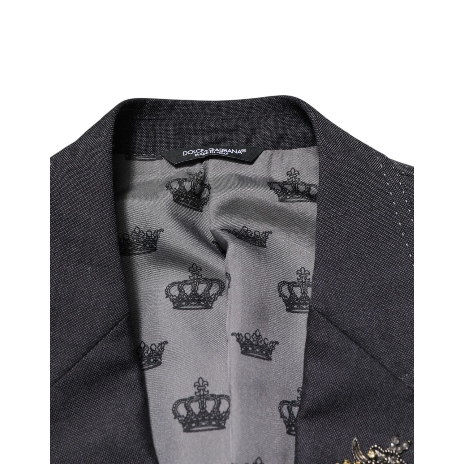 Dolce & Gabbana Dark Gray Bee Embroidery Wool Coat Blazer