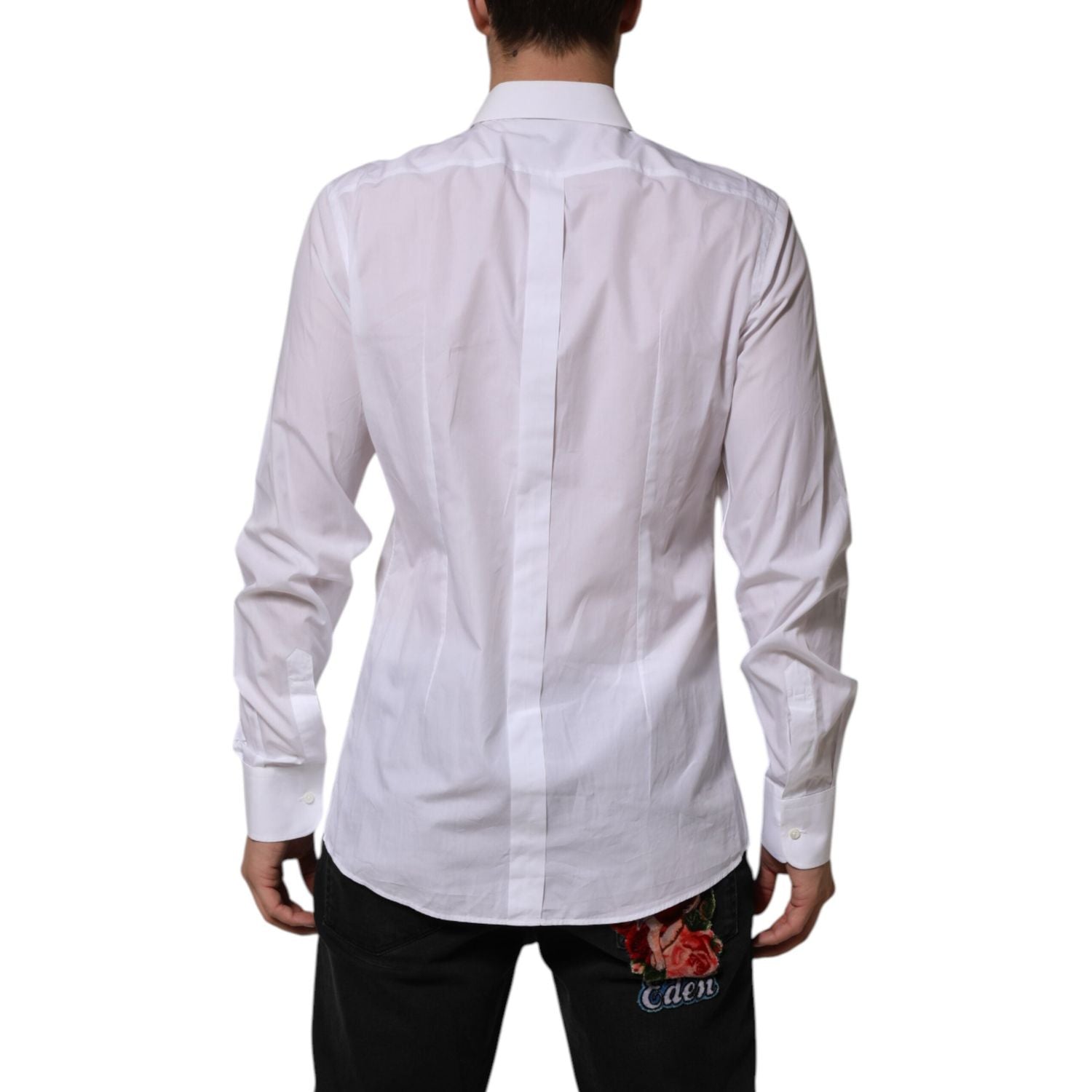 Dolce & Gabbana White Bib Cotton Poplin GOLD Men Formal Shirt