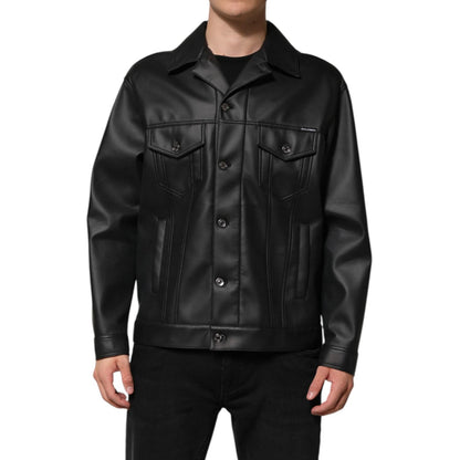Dolce & Gabbana Black Polyester Button Down Biker Jacket