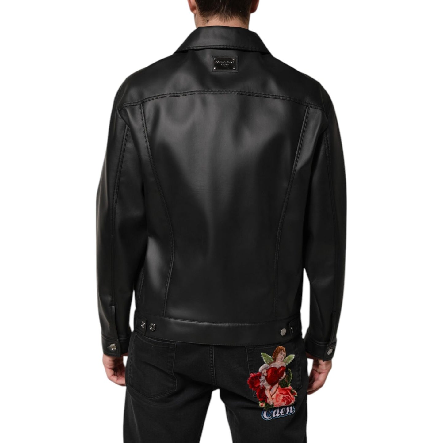 Dolce & Gabbana Black Polyester Button Down Biker Jacket