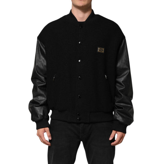 Dolce & Gabbana Black Wool Logo Plaque Bomber Jacket JKT41519-56