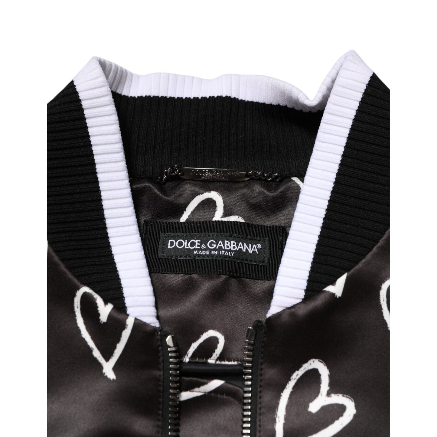 Dolce & Gabbana Black Polyester Heart Print Bomber Jacket