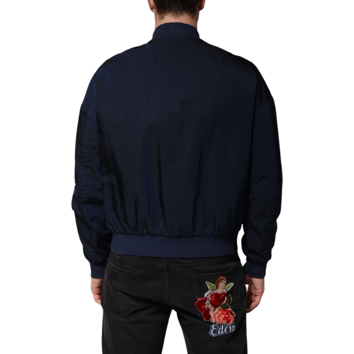 Dolce & Gabbana Blue Nylon DG Embroidery Men Bomber Jacket