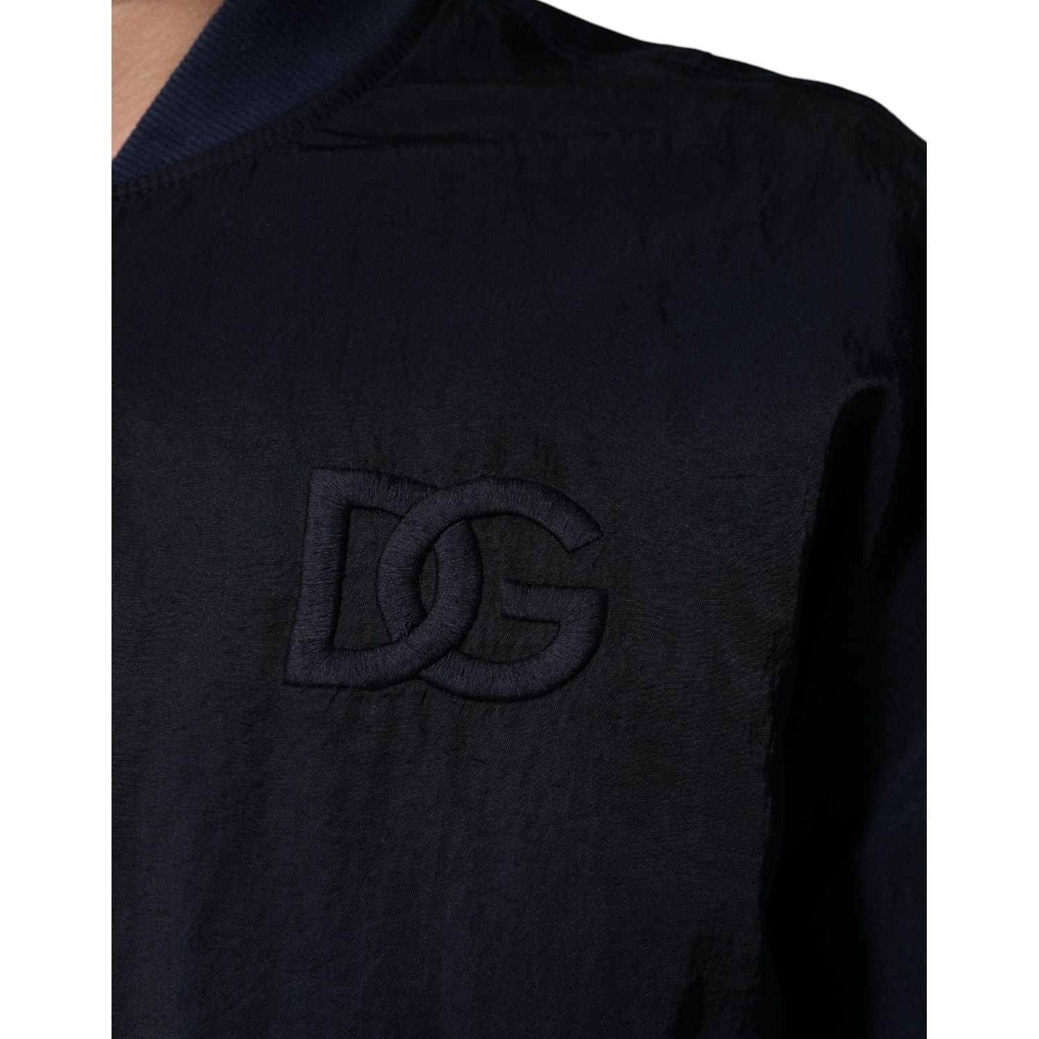 Dolce & Gabbana Blue Nylon DG Embroidery Men Bomber Jacket