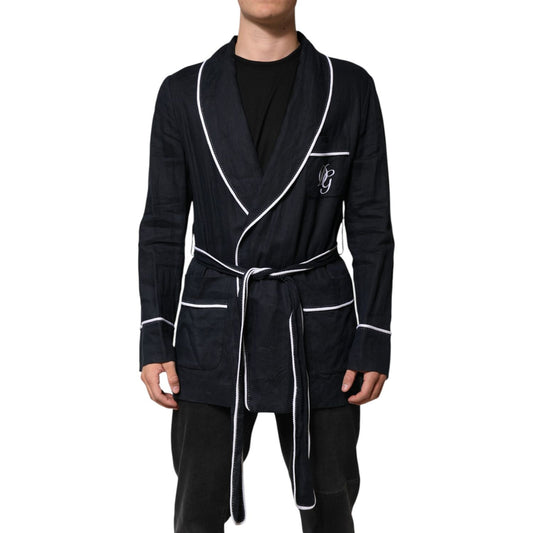 Dolce & Gabbana Dark Blue DG Embroidery Jacket Robe Blazer JKT41553-56