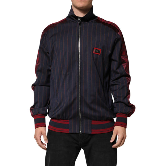 Dolce & Gabbana Blue Red Striped Logo Plaque Full Zip Jacket JKT41558-50
