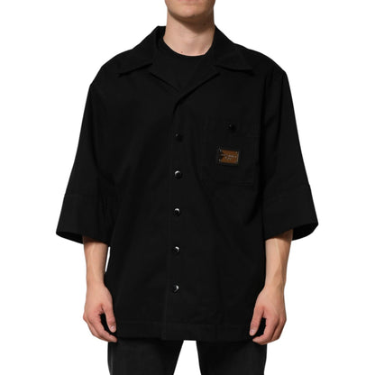 Dolce & Gabbana Black Short Sleeve Button Men Casual Shirt