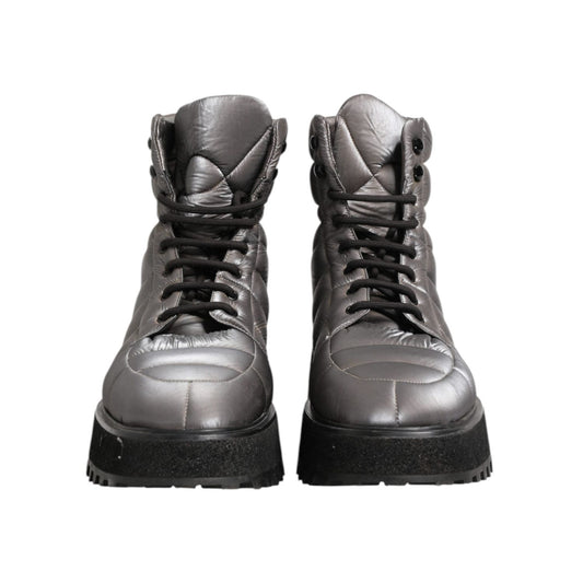 Dolce & Gabbana Silver Padded Mid Calf Lace Up Boots Shoes MV7367-44