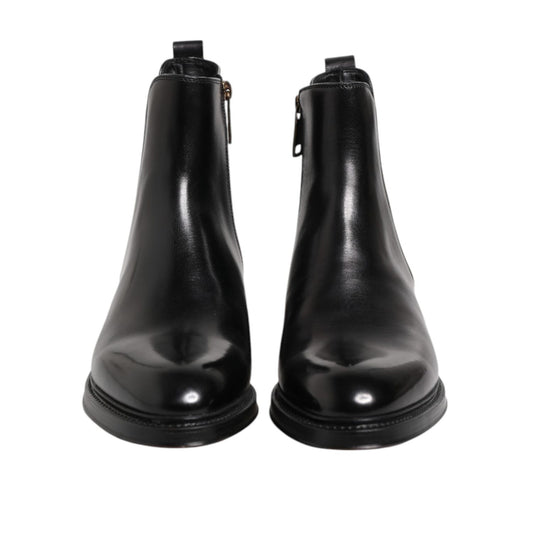 Dolce & Gabbana Black Chelsea Leather Mid Calf Boots Shoes MV7676-39