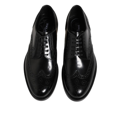 Dolce & Gabbana Black Leather Derby Wingtip Formal Shoes