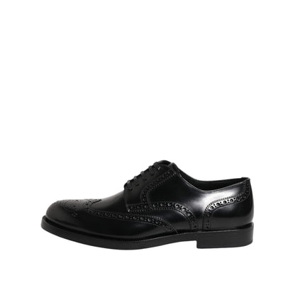 Dolce & Gabbana Black Leather Derby Wingtip Formal Shoes