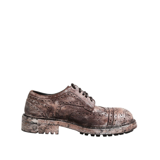 Dolce & Gabbana Brown Leather Distressed Brogue Lace Up Shoes