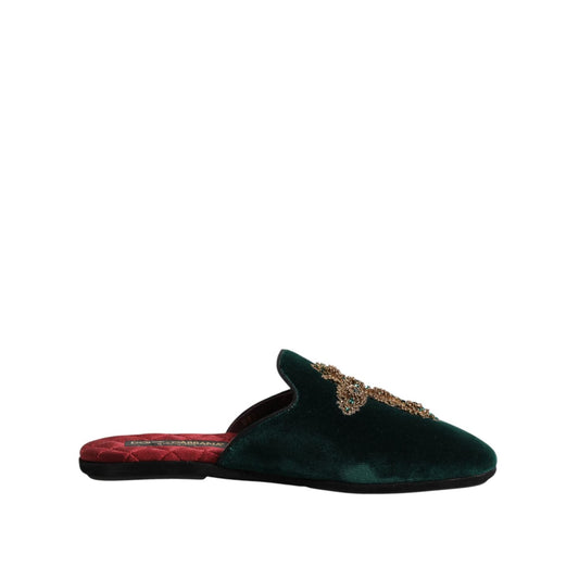 Dolce & Gabbana Green Velvet Cross Embellished Slippers Shoes MV7387-39