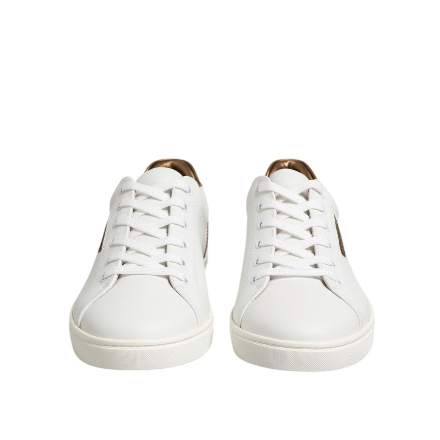 Dolce & Gabbana White Brown Leather Low Top Men Sneakers Shoes